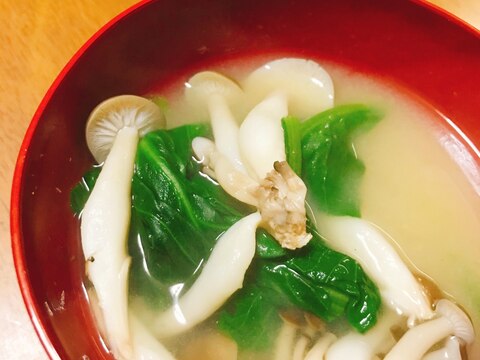 小松菜とぶなしめじの味噌汁　生姜風味